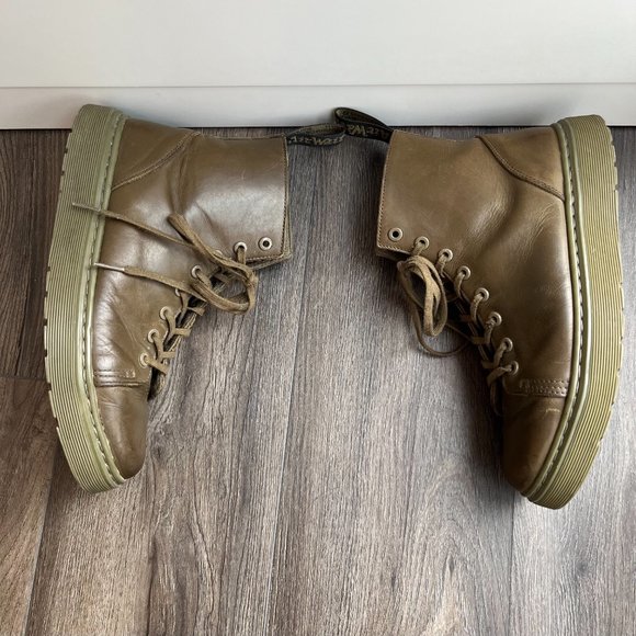 Dr. Martens Army Green Talib Leather Lace Up Platform Combat Ankle Boots, L10 - Picture 5 of 7